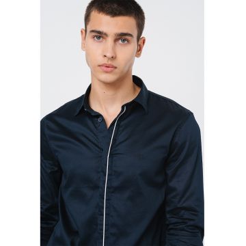 Camasa de bumbac cu maneci lungi - Albastru ultramarin