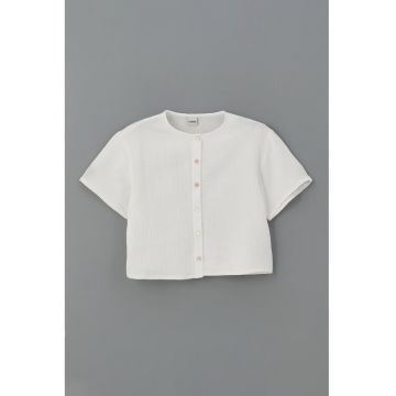 Camasa de bumbac cu maneci scurte - Alb murdar