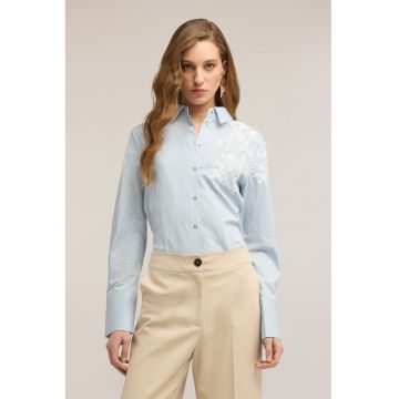 Camasa de bumbac cu model in dungi - Albastru glaciar