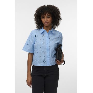 Camasa de bumbac organic cu broderie Sangallo - Albastru deschis