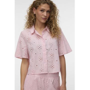 Camasa de bumbac organic cu broderie Sangallo - Roz pastel