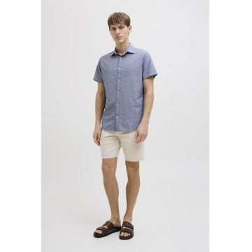 Camasa de bumbac si in - Albastru indigo -