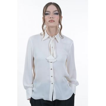 Camasa de matase cu maneci lungi - Alb fildes