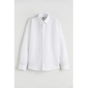 Camasa din amestec de bumbac cu model uni - Alb