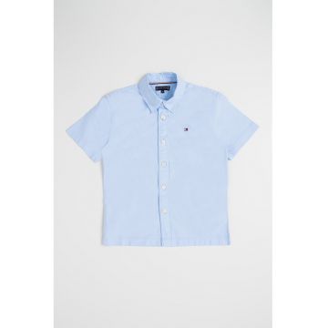 Camasa din amestec de bumbac organic cu maneci scurte - Albastru pastel