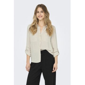 Camasa din amestec de in cu buzunare pe piept - Maro nisip -