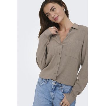 Camasa din amestec de in cu buzunare pe piept - Maro taupe