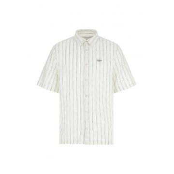 Camasa din amestec de in cu dungi - Alb murdar/Gri inchis