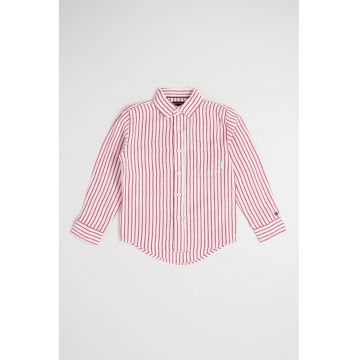 Camasa din amestec de in cu dungi - Rosu/Alb