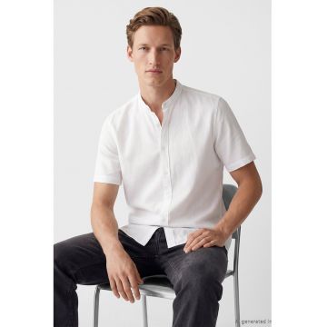 Camasa din amestec de in cu guler Mao - Alb