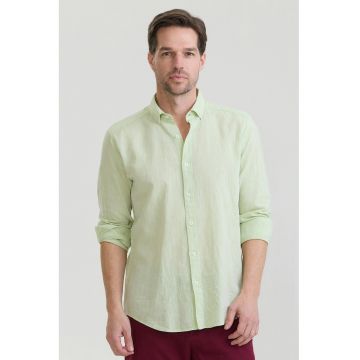 Camasa din amestec de in cu guler Oxford - Verde pal