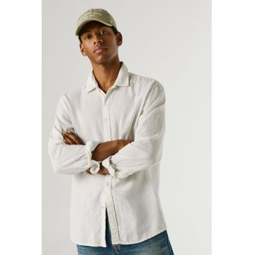 Camasa din amestec de in cu logo discret - Alb