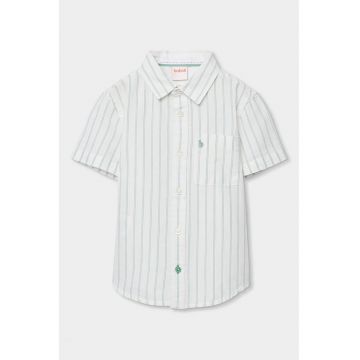 Camasa din amestec de in cu maneci scurte - Alb/Verde