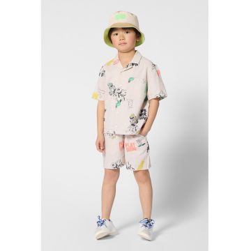 Camasa din amestec de in cu maneci scurte si buzunar aplicat - Verde/Negru/Bej