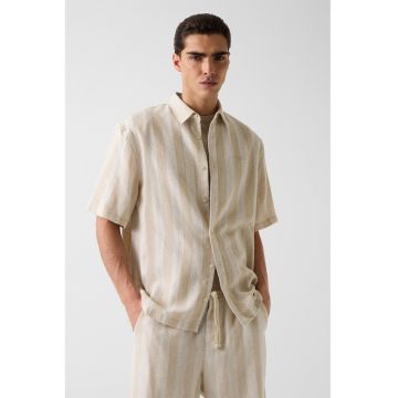 Camasa din amestec de in cu model in dungi - Bej/Alb murdar