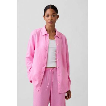 Camasa din amestec de in cu nasturi - Roz pastel