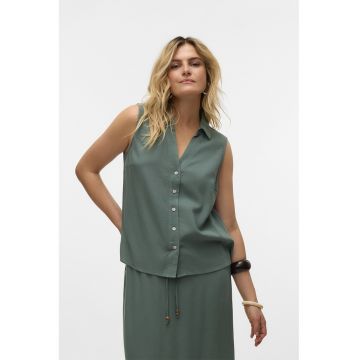 Camasa din amestec de in - fara maneci - Verde