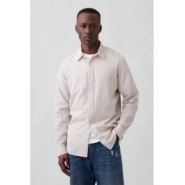 Camasa din amestec de in si bumbac cu guler clasic - Bej deschis