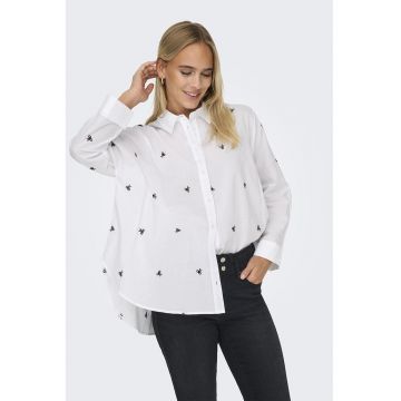Camasa din bumbac cu broderie New - Alb/Negru stins