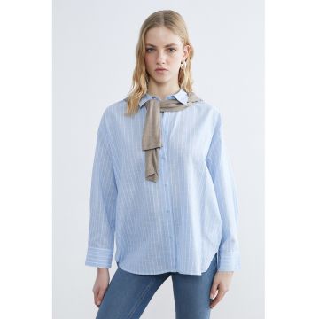 Camasa din bumbac cu dungi - Albastru deschis