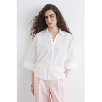 Camasa din bumbac cu maneci cazute - Alb murdar