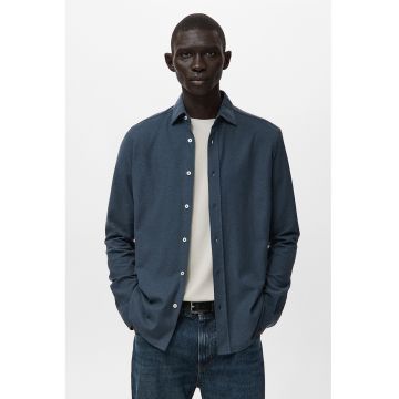 Camasa din bumbac cu maneci lungi - Albastru inchis