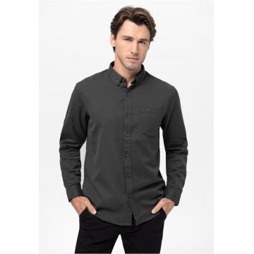 Camasa din bumbac cu maneci lungi - Regular Fit - guler fixat cu nasturi -  K-Bentu - grafit - Gri grafit