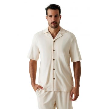 Camasa din bumbac cu maneci scurte - Bej deschis