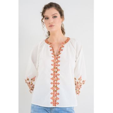 Camasa din bumbac cu model brodat Beliz - Crem