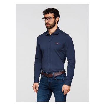 Camasa din bumbac REGULAR cu broderie contrastanta  K697 - Albastru inchis