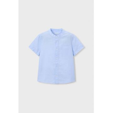 Camasa din bumbac si in cu guler Mao - Albastru glaciar