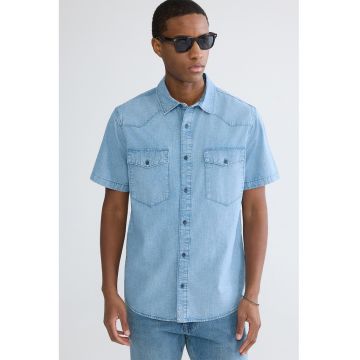 Camasa din chambray cu maneci scurte - Albastru