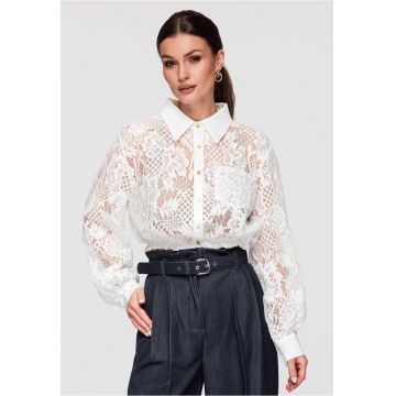 Camasa din dantela semitransparenta  OW-SH-E0011 - Alb