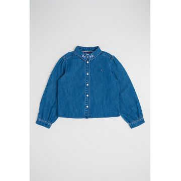 Camasa din denim cu detalii brodate - Albastru melange