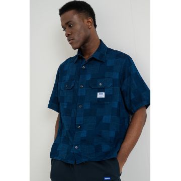 Camasa din denim cu maneci scurte - Albastru inchis