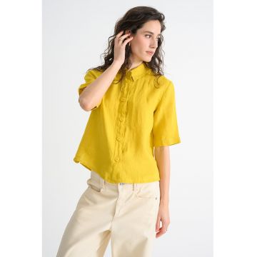 Camasa din in cu maneci medii - Galben sofran