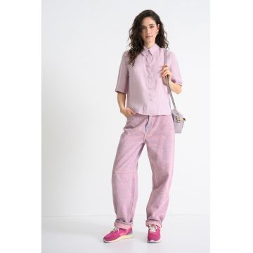 Camasa din in cu maneci medii - Liliac prafuit