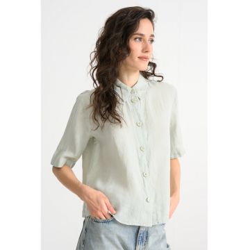 Camasa din in cu maneci medii - Verde pal