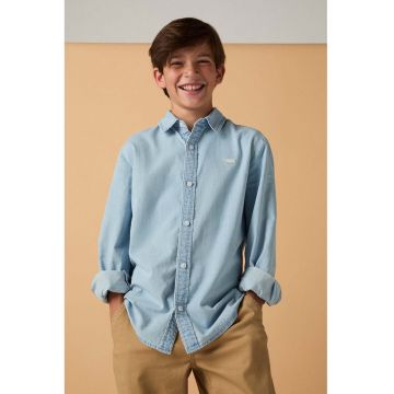 Camasa din material chambray Battery Housemark - Albastru pal