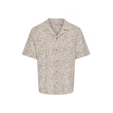 Camasa din material terry cu maneci scurte - Bej