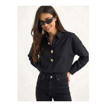 Camasa  din poplin - neagra - maneca lunga - cu nasturi