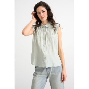 Camasa fara maneci din in cu model uni - Verde pal