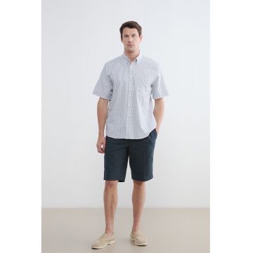 Camasa in carouri cu guler fixat cu nasturi - Bej