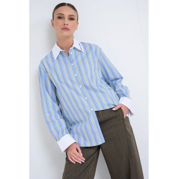 Camasa lejera cu model in dungi - Alb/Albastru pastel