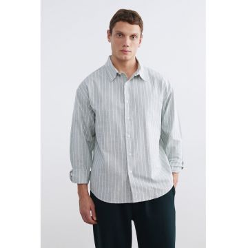 Camasa lejera de bumbac cu model in dungi - Alb/Gri cenusiu