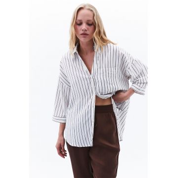 Camasa lejera din amestec de in cu buzunar aplicat - Alb/Negru/Maro taupe deschis