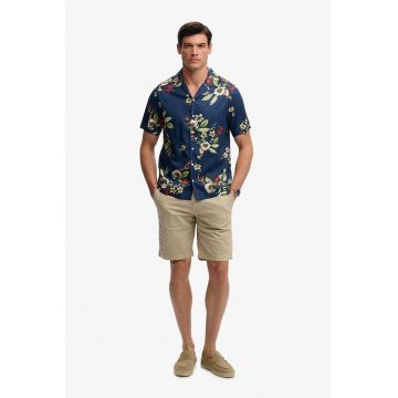 Camasa regular fit cu model floral - Albastru inchis/Verde pal