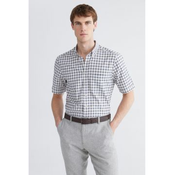 Camasa regular fit in carouri cu maneci scurte - Bej