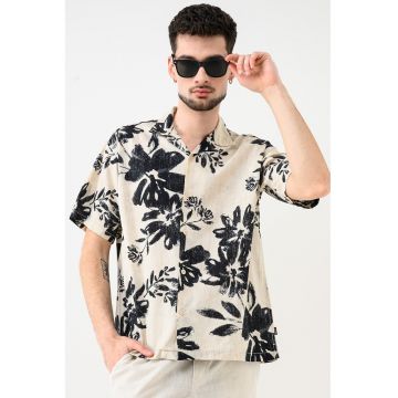 Camasa relaxed fit din amestec de bumbac organic Blavenice - Albastru ultramarin/Bej