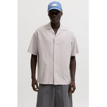 Camasa relaxed fit din amestec de in cu maneci scurte - Alb murdar